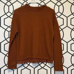Eyeshadow Copper Waffle Knit blouse Lace Trim, Long Sleeve Size M